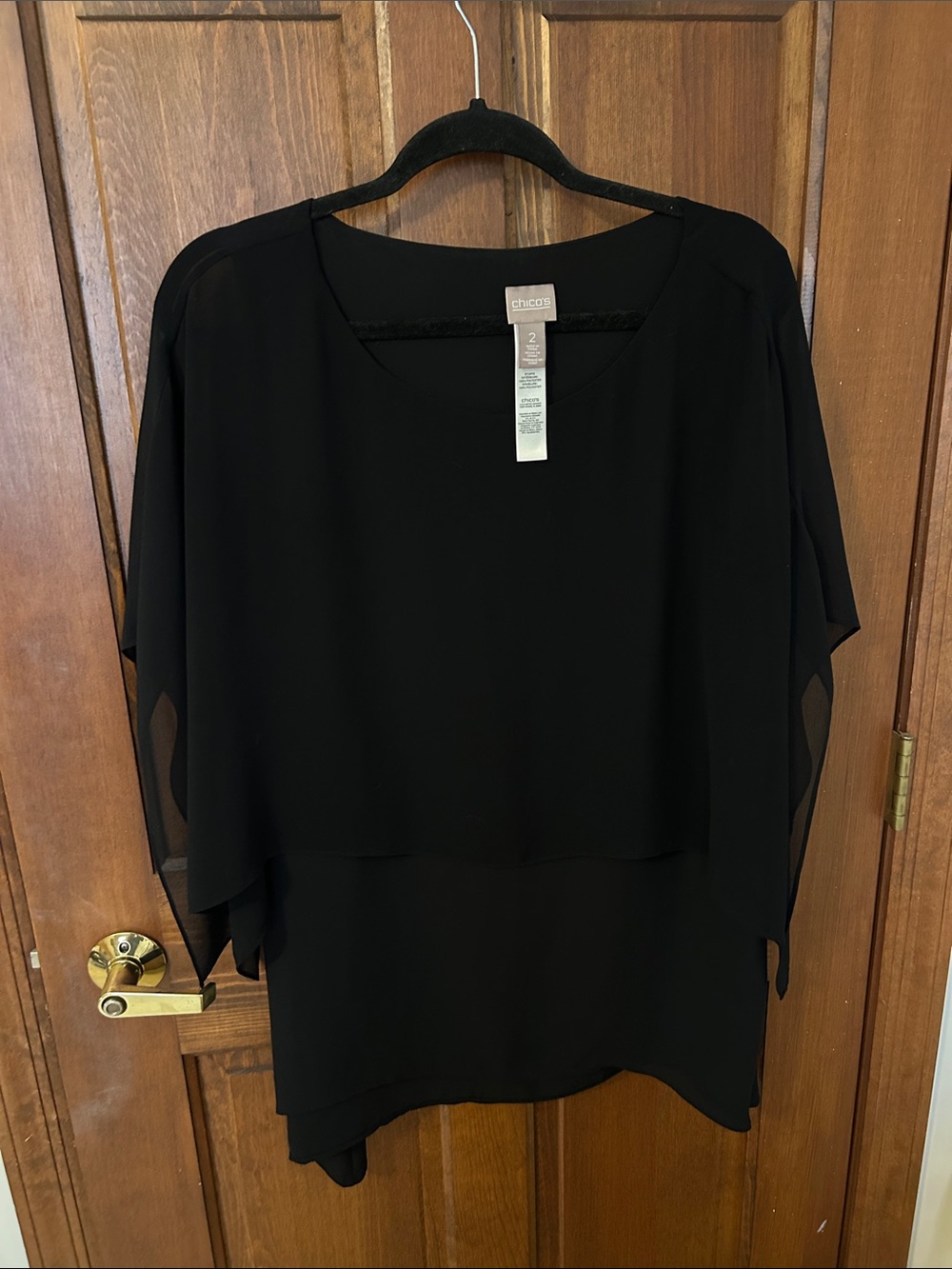 Chico's Black Layered Chiffon Tunic Top